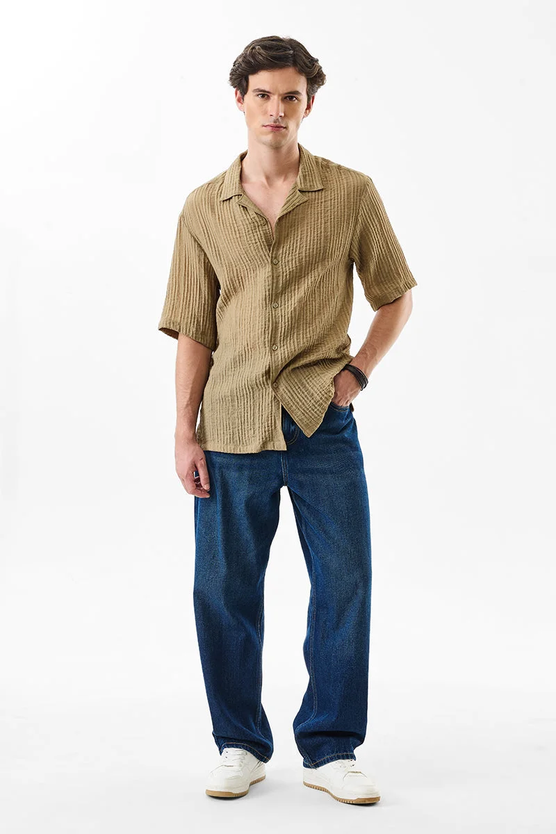 SNITCH Oversized Fit Textured Cuban Collar Shirt